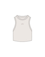 The Ribbed Crop Tank - Bone - Pulse Lagree Fitness - Center Chest - Embroidered - Tone on Tone