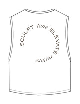 The Crop Muscle Tank - White - Core Ritual - Left Chest Stacked & Back Round - Printed - Taupe