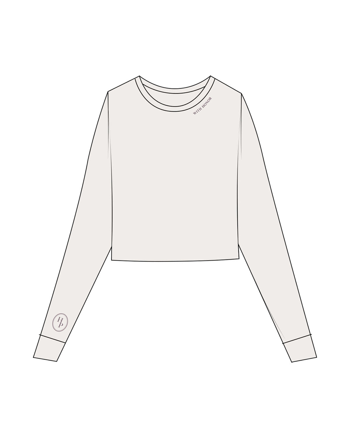 The Micro Rib Crop Long Sleeve - Natural - Honor Pilates - Front Left Neckline & Right Sleeve Logo - Printed - Plum