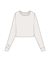 The Micro Rib Crop Long Sleeve - Natural - Honor Pilates - Front Left Neckline & Right Sleeve Logo - Printed - Plum