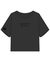 The Heavyweight Crop Tee - Washed Black - Sahara Brokerage - Center Chest Stacked & Right Sleeve - Embroidered - Black