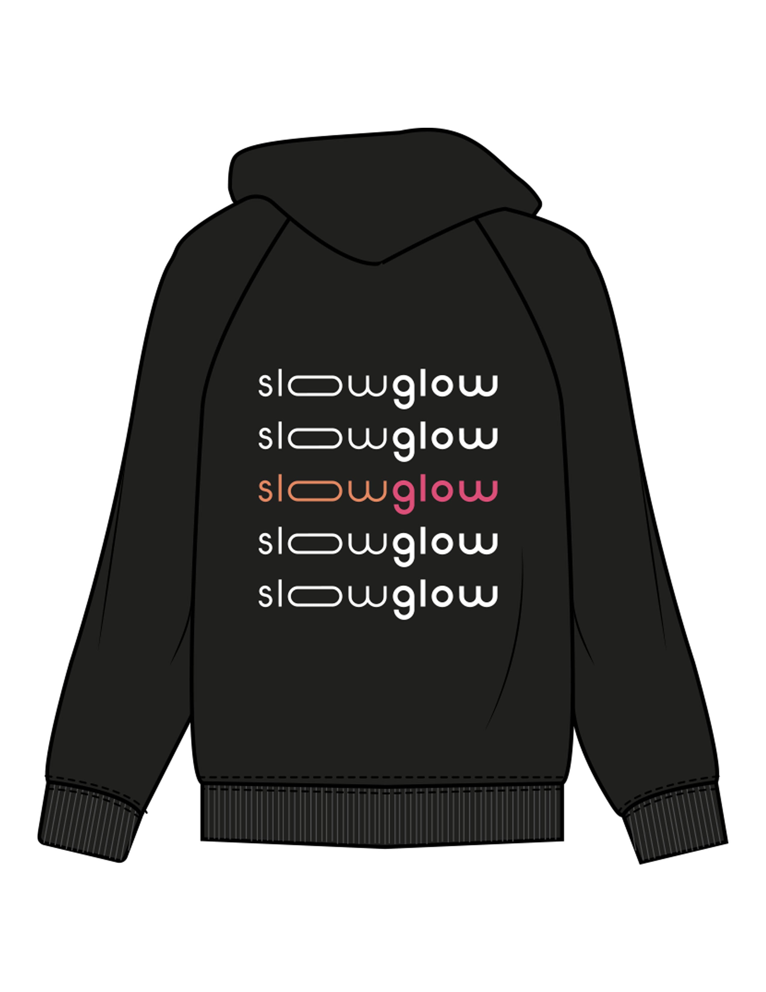 The Womens Zip Hoodie - Black - SLOW GLOW STUDIO - Left Chest Stacked & Back Stacked - Printed - Full Color