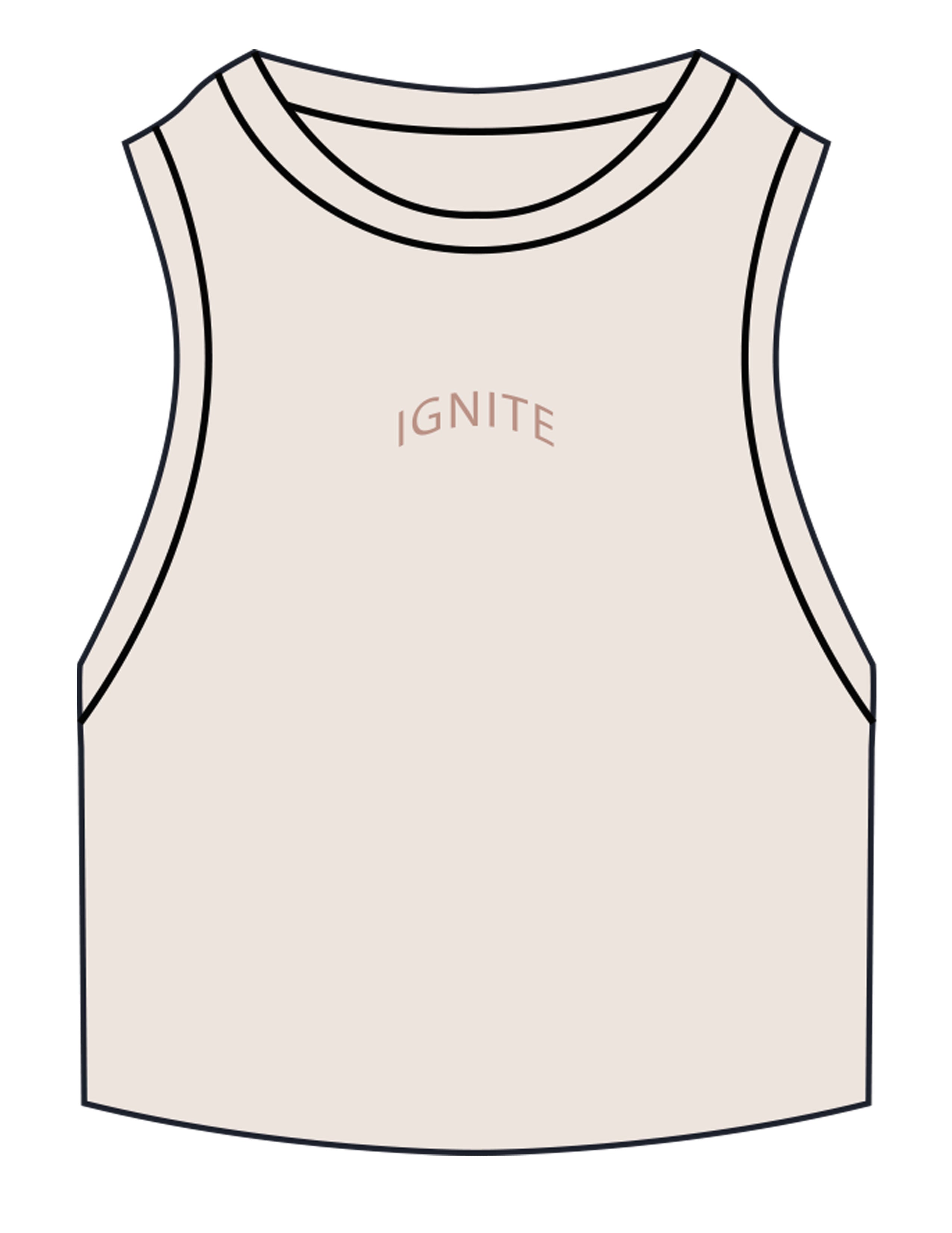 The Ribbed Crop Tank - Off White - Ignite Barre & Fitness - Center Chest Arc - EMB - Clay
