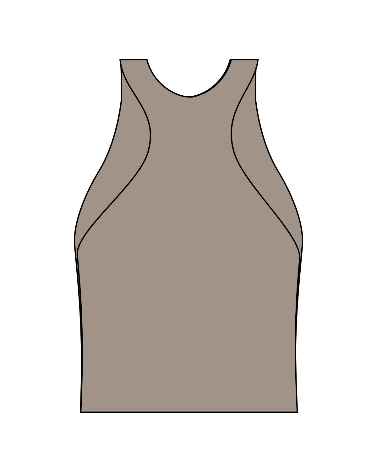 The High Neck Racer Tank - Brown - MegaBarre - Center Chest Stacked - Printed - White