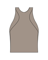 The High Neck Racer Tank - Brown - MegaBarre - Center Chest Stacked - Printed - White