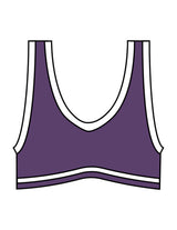 The Piped Bra - Purple - The Refinery Fitness Studio - Center Back - Printed - White