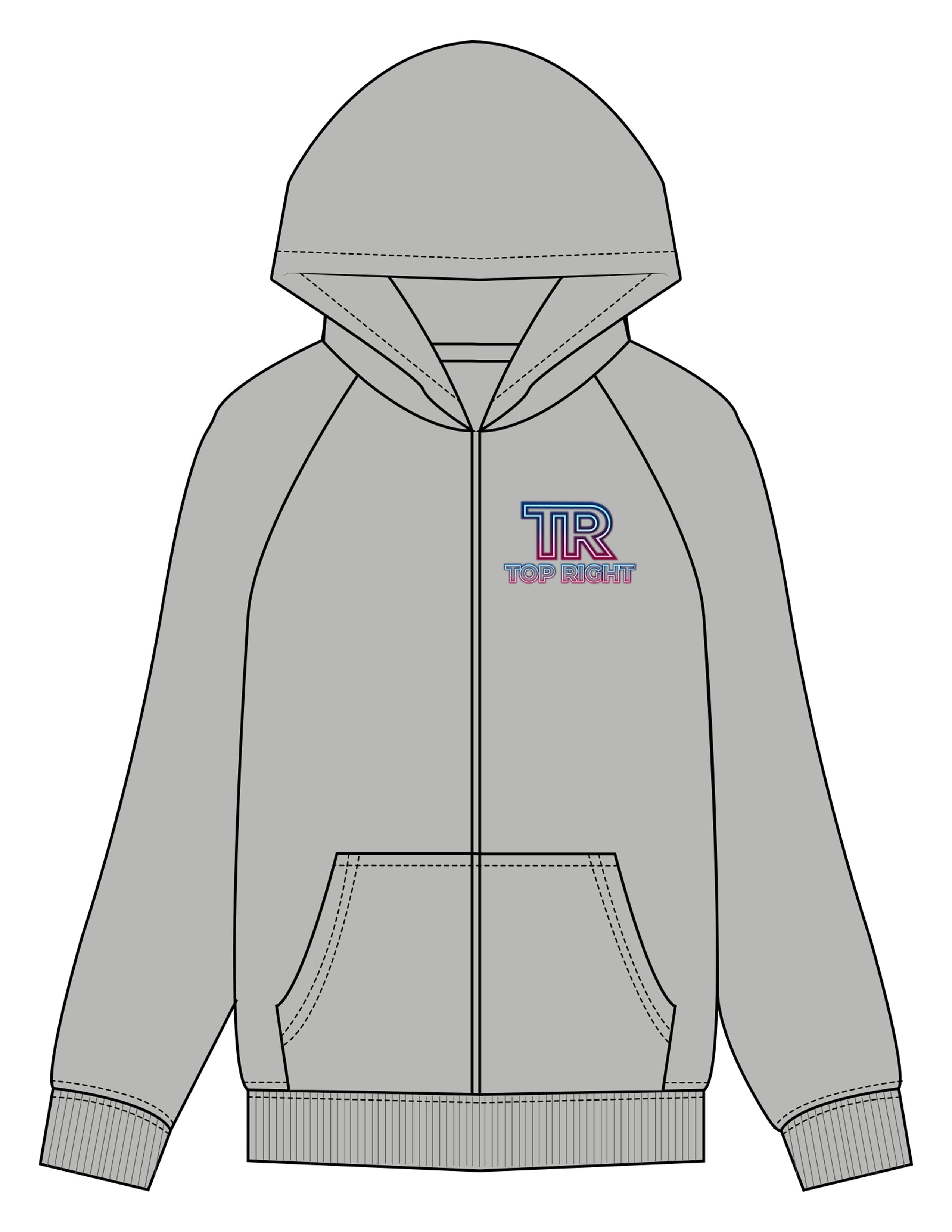 The Mens Zip Hoodie - Heather - Top Right Collectibles - Left Chest & Back Spine - Printed - Full Color