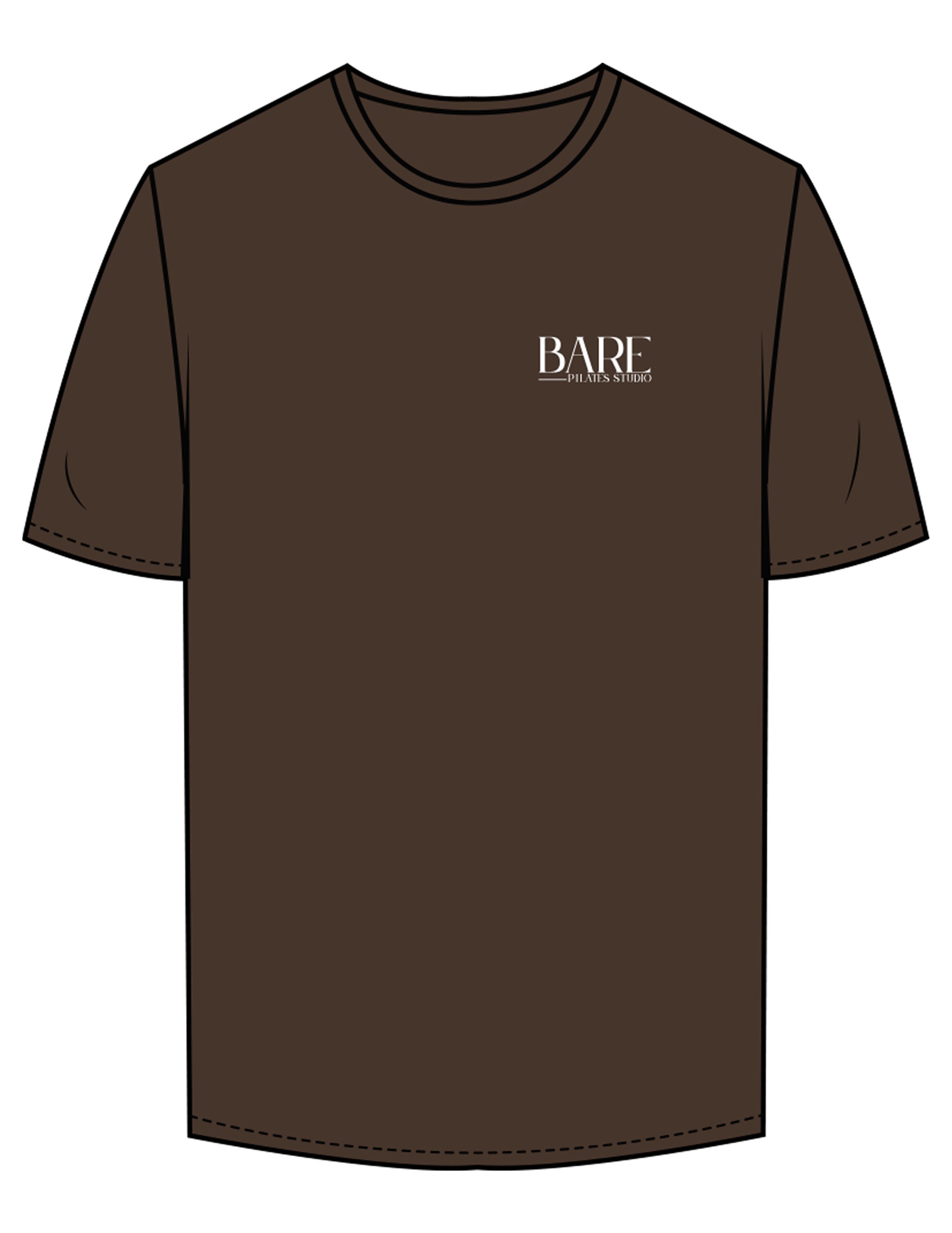 The Mens Tee - Chocolate - Bare Pilates - Left Chest - Printed - White