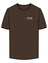 The Mens Tee - Chocolate - Bare Pilates - Left Chest - Printed - White