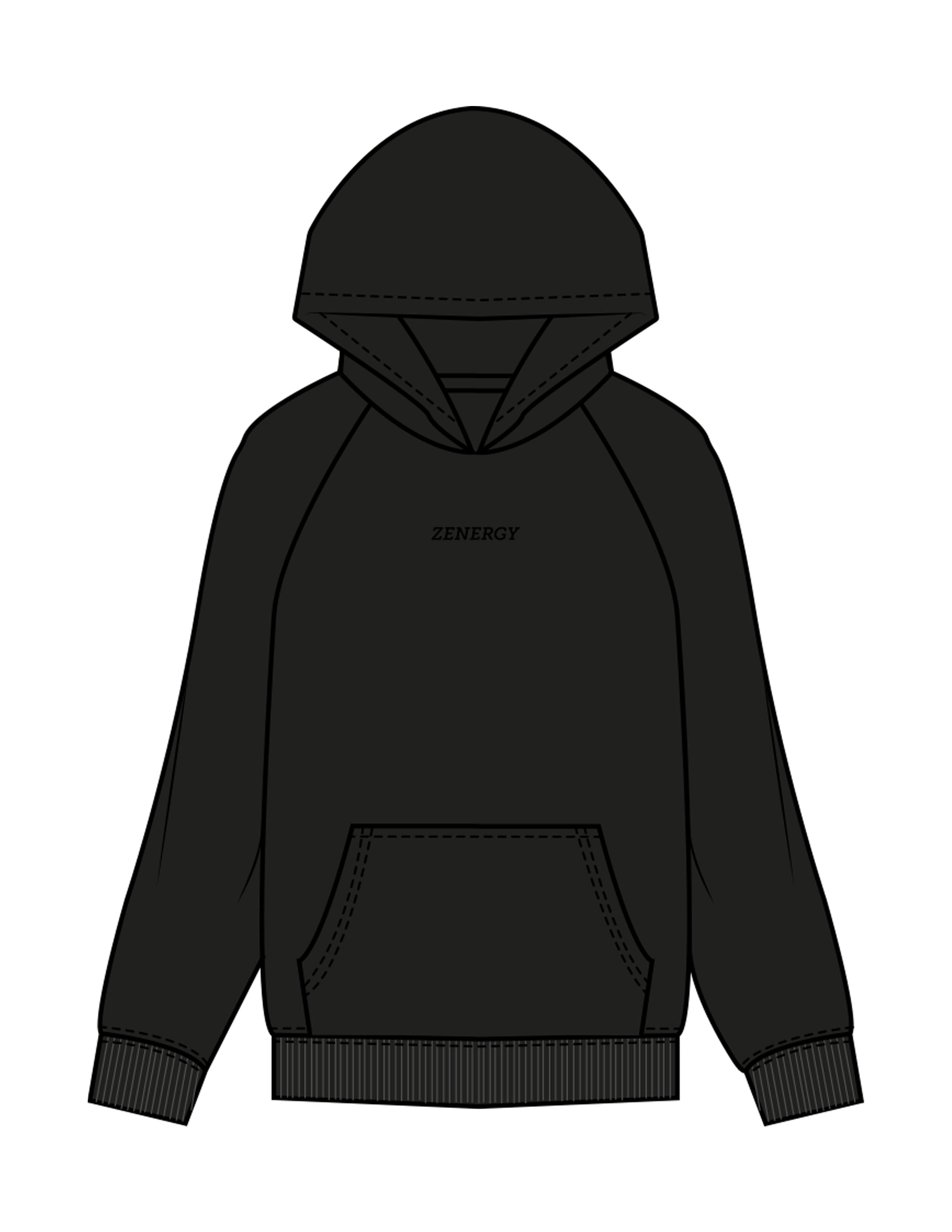 The Womens Hoodie - Black - ZENERGY CYCLING - Center Chest - Embroidered - Tone on Tone