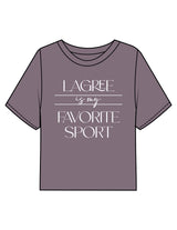 The Boxy Crop Tee - Mauve - HiLo - Chest Stacked "LAGREE" & Back Neckline Round - Printed - White