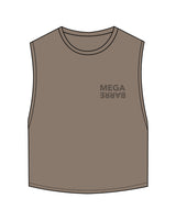 The Crop Muscle Tank - Cacao - Megabarre - Left Chest Stacked & Back Stacked - Tone on Tone