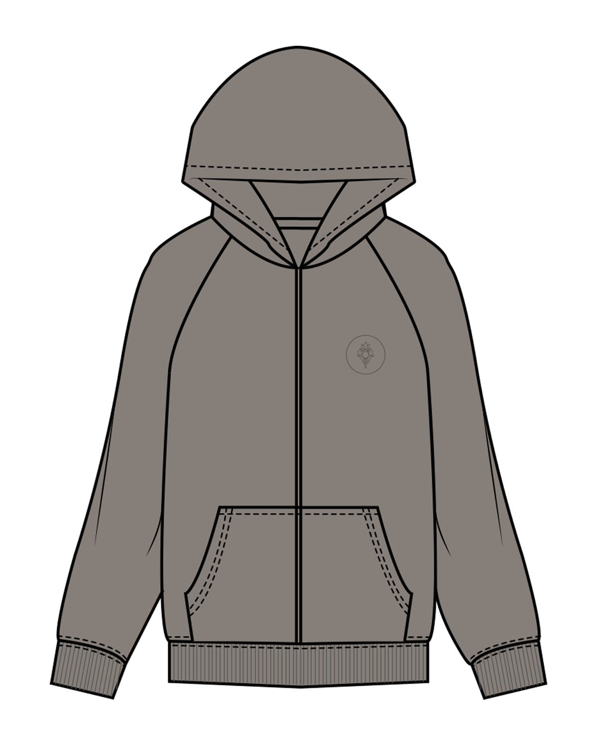 The Womens Zip Hoodie - Washed Gray - Sculpt Atelier - Left Chest & Back Stacked - Printed - Tone on Tone