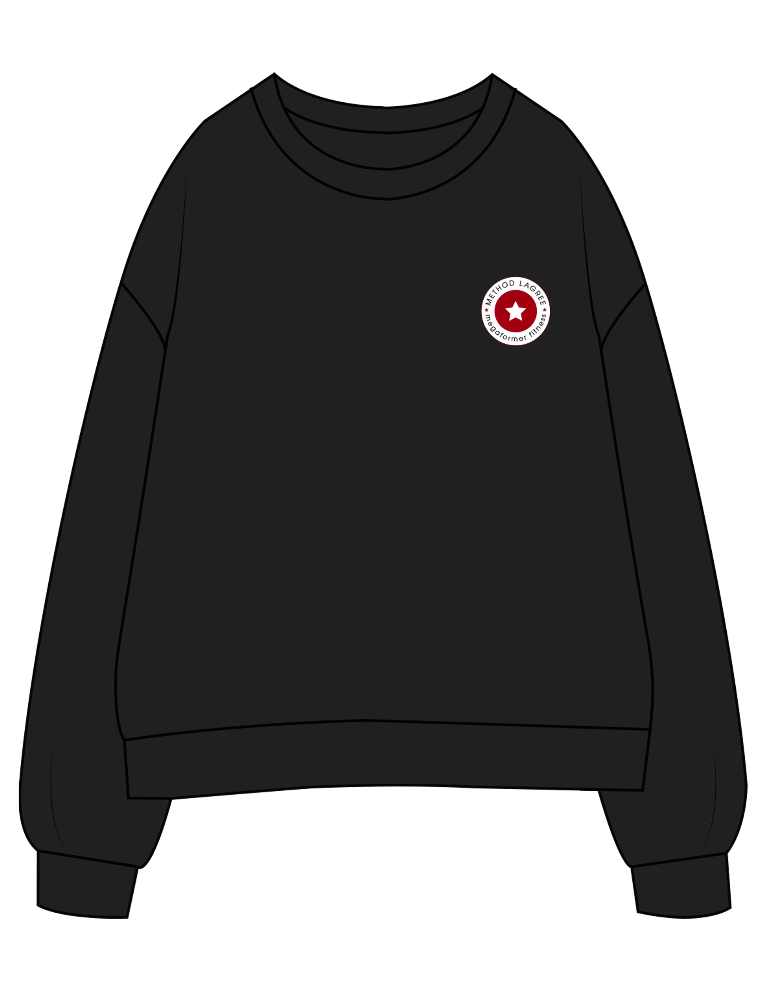 The Womens Crewneck - Black - Method Lagree - Left Chest Embroidered Full Color & Center Back Printed Red