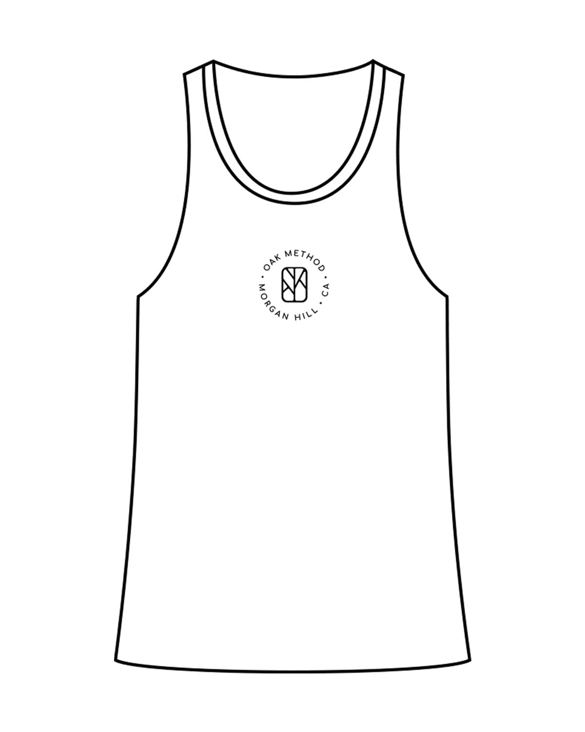 The Womens Full Length Tank - White - The Oak Method - Center Chest Round - Printed - Black