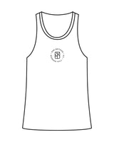 The Womens Full Length Tank - White - The Oak Method - Center Chest Round - Printed - Black