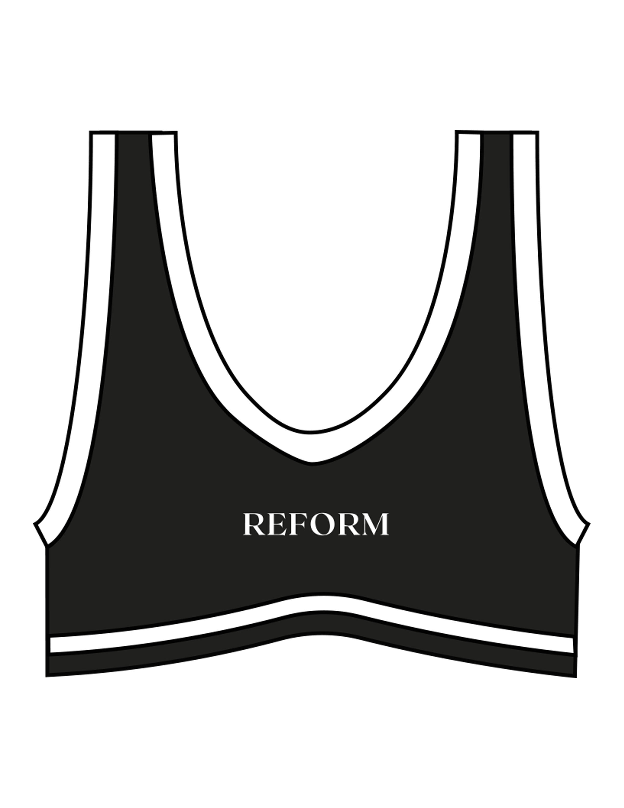 The Piped Bra - Black - REFORM Pilates Studio - Center Chest & Center Back - Printed - White