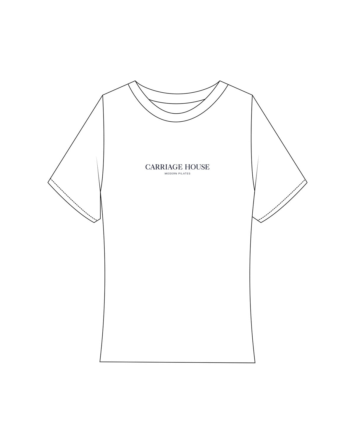 The Baby Tee - White - Carriage House - Center Chest Stacked - Printed - Navy