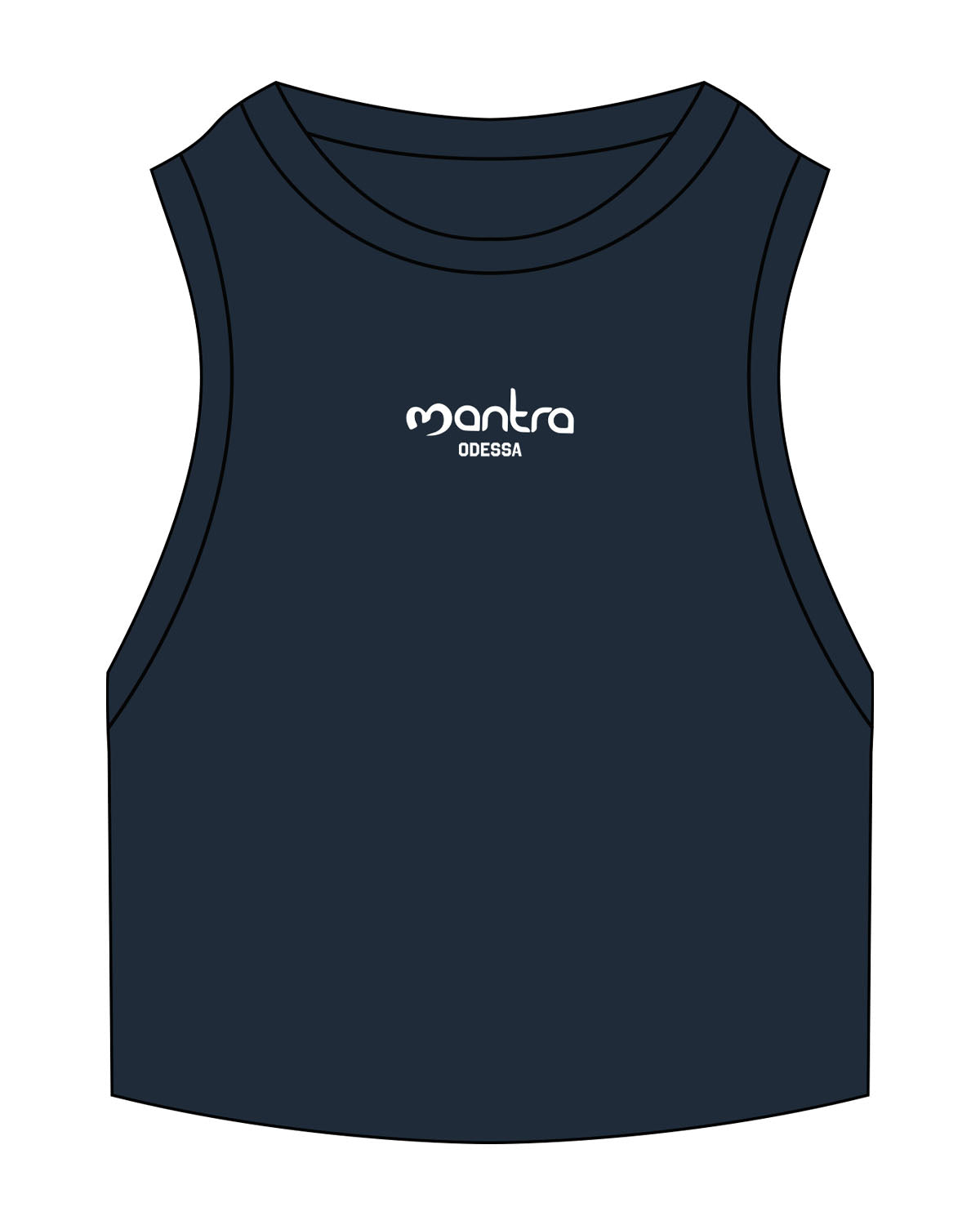 The Ribbed Crop Tank - Navy - Mantra - Center Chest Stacked "ODESA" - Embroidered - White
