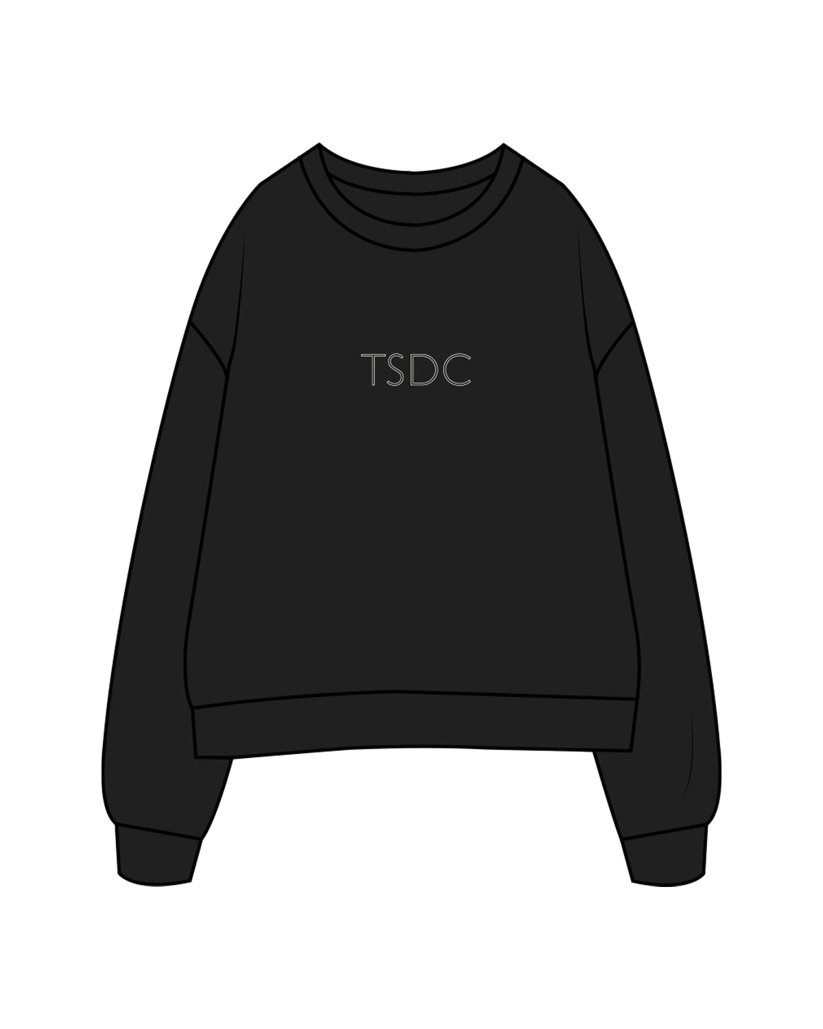 The Womens Crewneck - Black - TSDC - Center Chest & Back Stacked - White