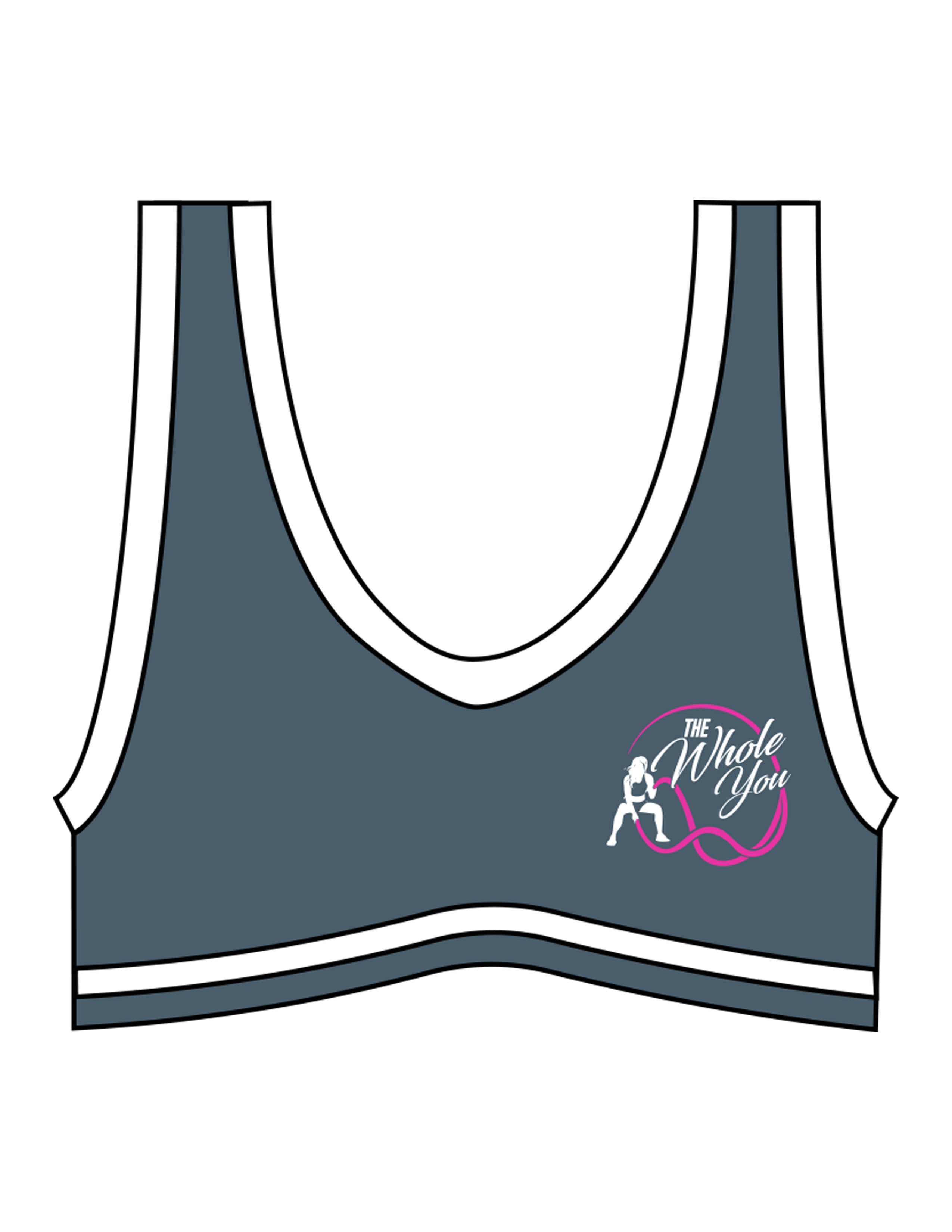The Piped Bra - Petrol Blue - The Whole You Wellness - Left Chest - Printed - Full Color