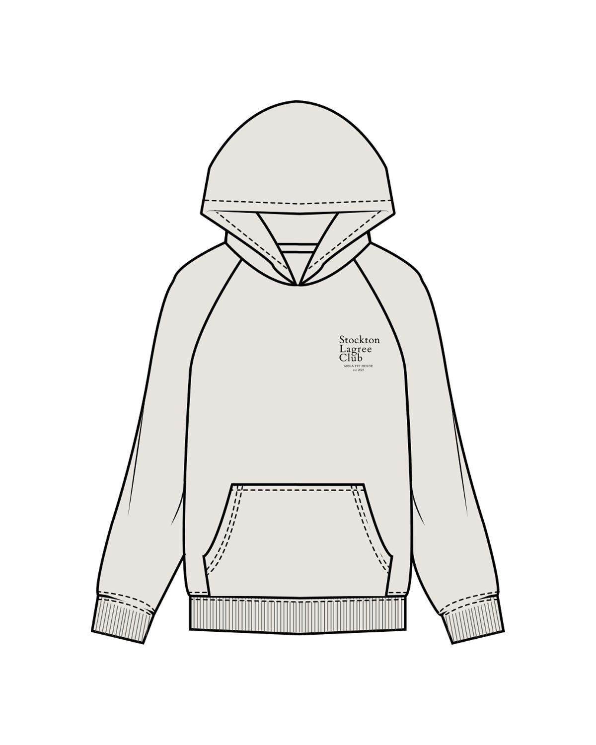 The Womens Hoodie - Washed Bone - Megafit House - Left Chest & Back Stacked - Printed - Black