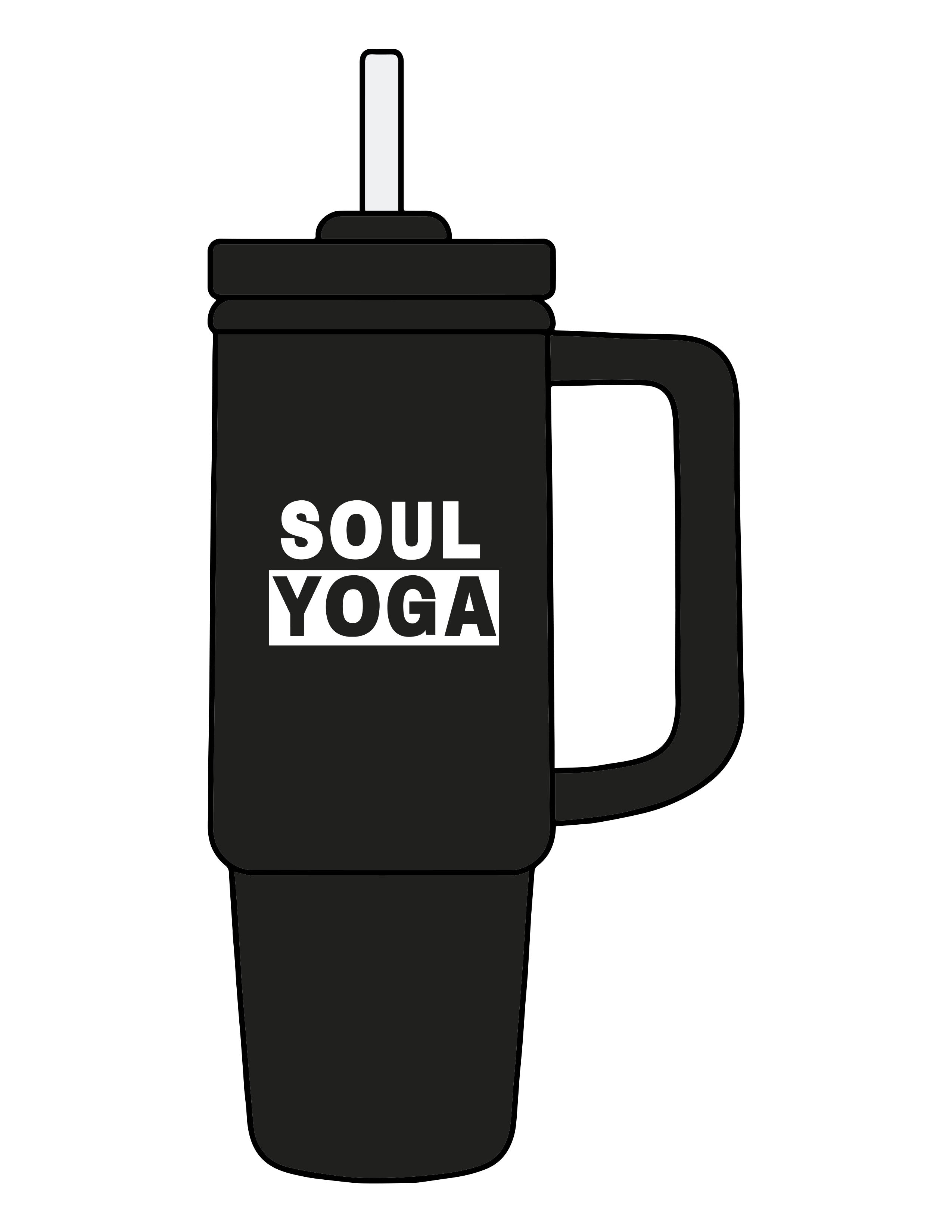 The Tumbler Cup - Black - SOUL YOGA - Center Body Stacked - Printed - White