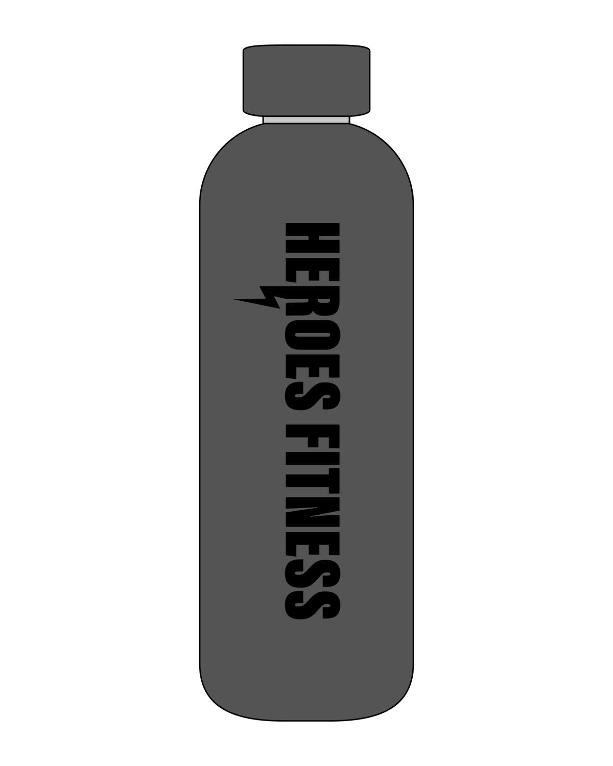 The Water Bottle - Charcoal - Heroes Fitness - Center Body - Printed - Black