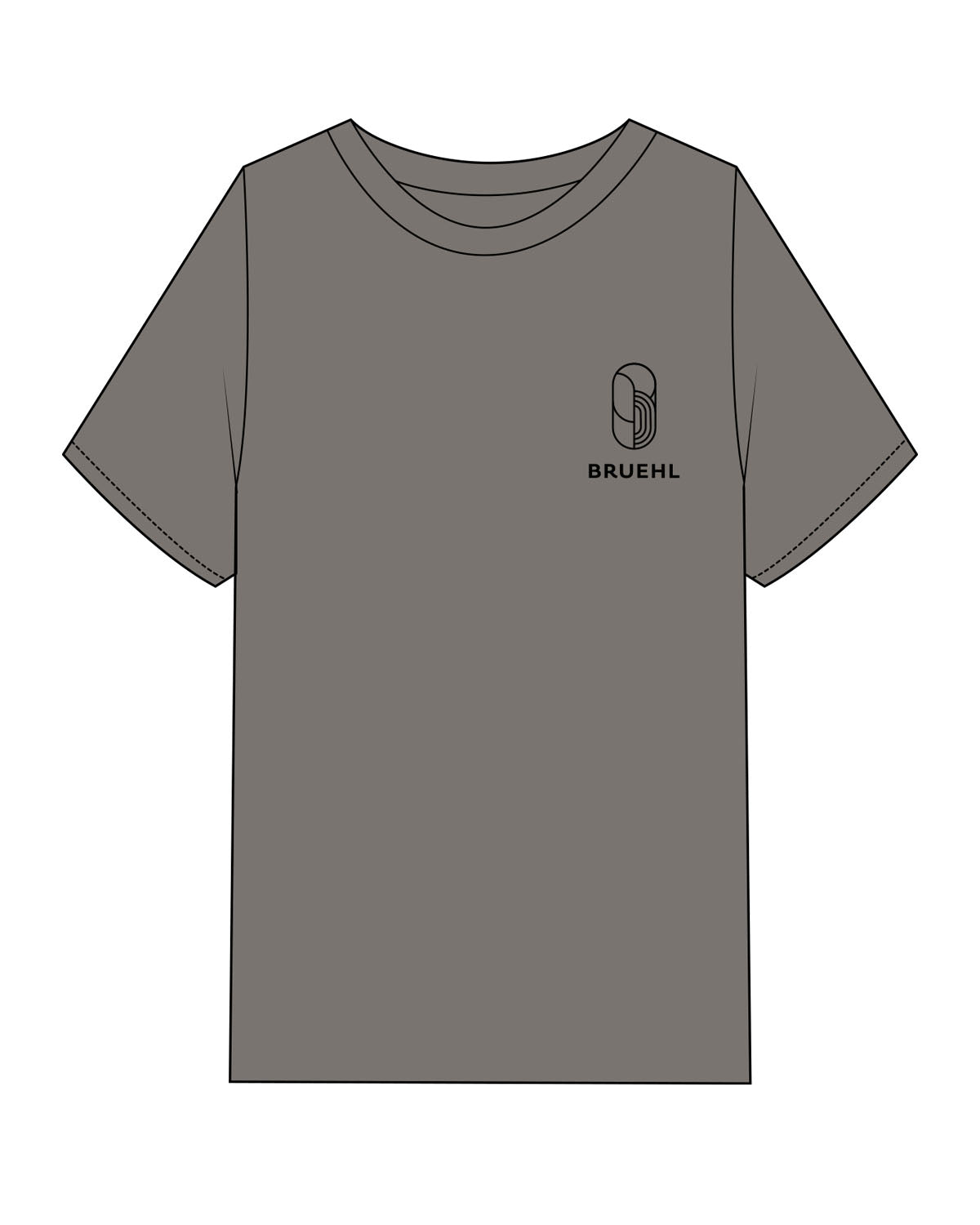 The Mens Heavyweight Tee - Washed Gray - Bruehl - Left Chest Stacked - Black