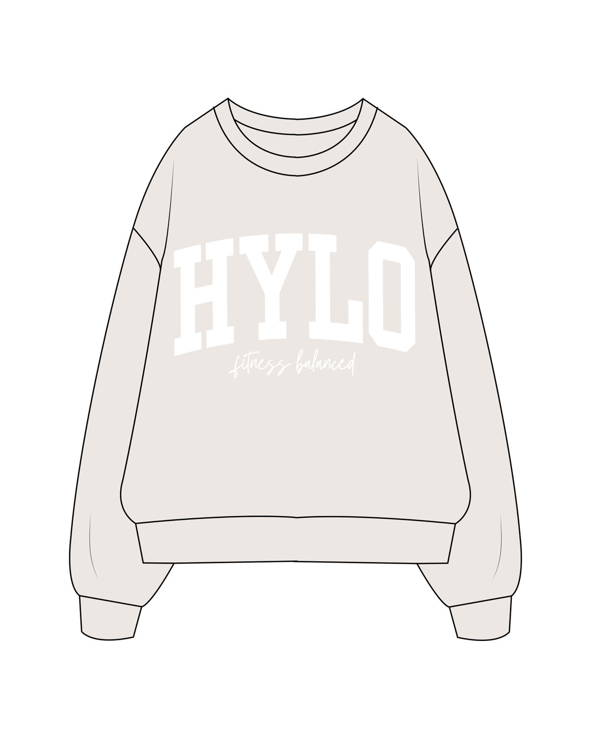 The Mens Crewneck - Bone - Hylo Fitness - Chest Stacked - Printed - White