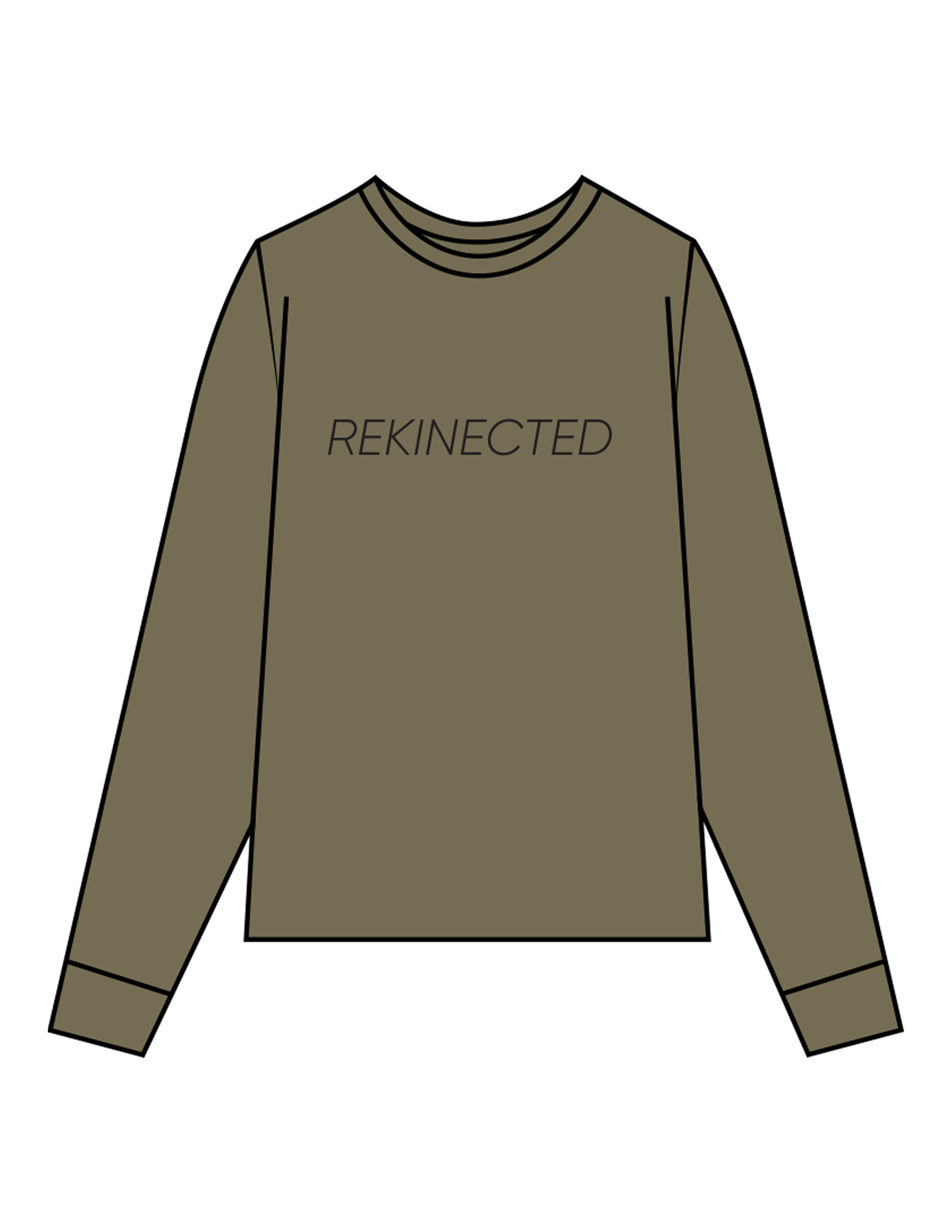 The Mens Long Sleeve - Army - REKINECTED - Center Chest & Center Back Circular - Printed - Black