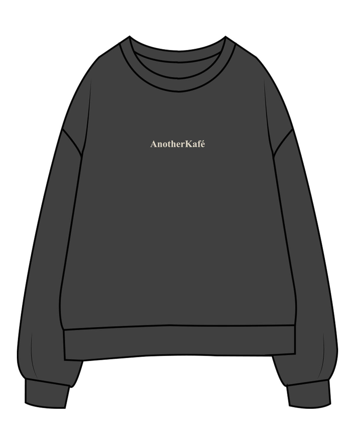 The Mens Classic Crewneck - Charcoal - Kafe'sito - Center Chest Side & Back - Printed - Off White