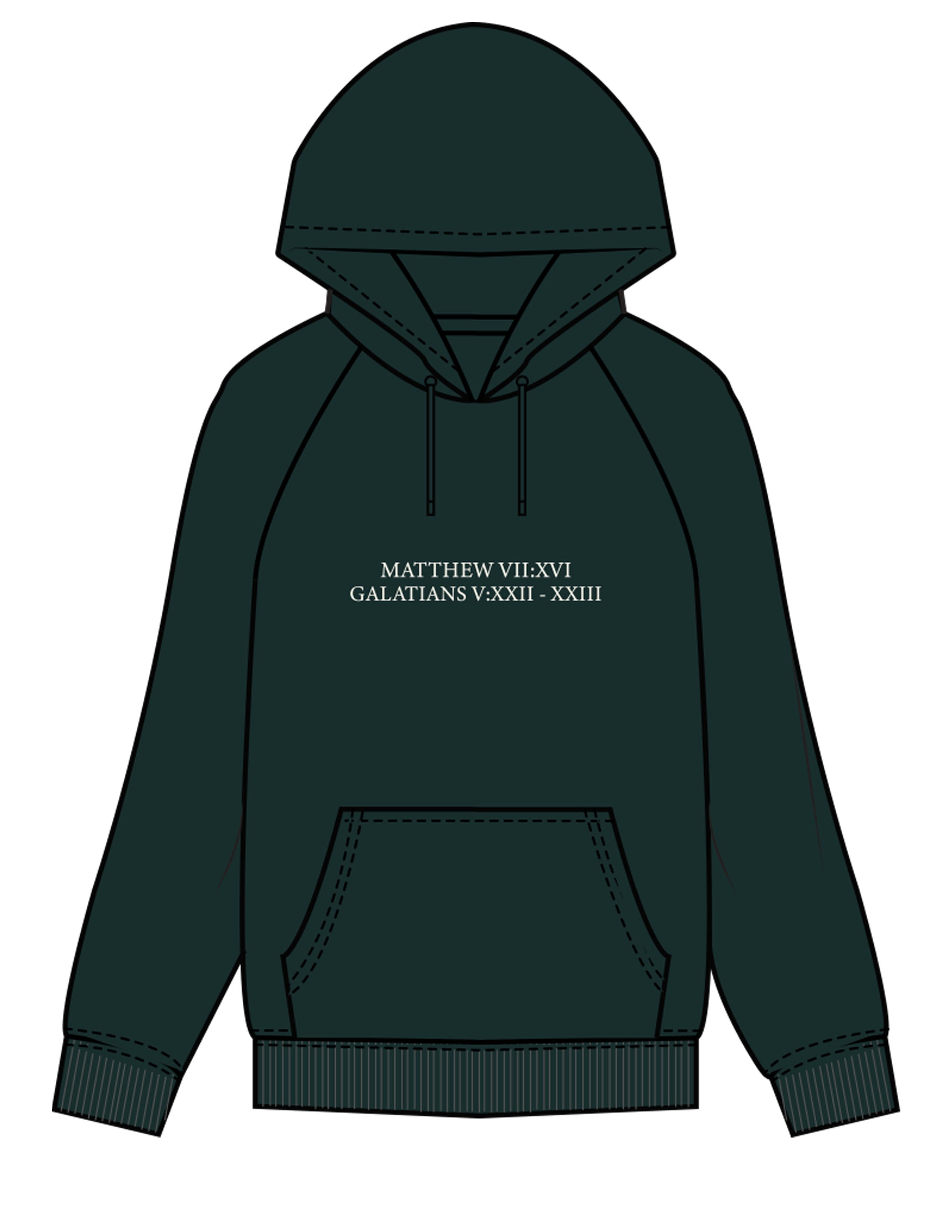 The Mens Classic Hoodie - Pine Green - Fed By The Fruit - Chest Stacked & Back Stacked - Printed - Off White