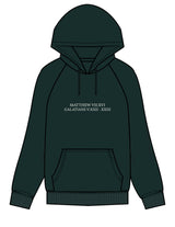 The Mens Classic Hoodie - Pine Green - Fed By The Fruit - Chest Stacked & Back Stacked - Printed - Off White