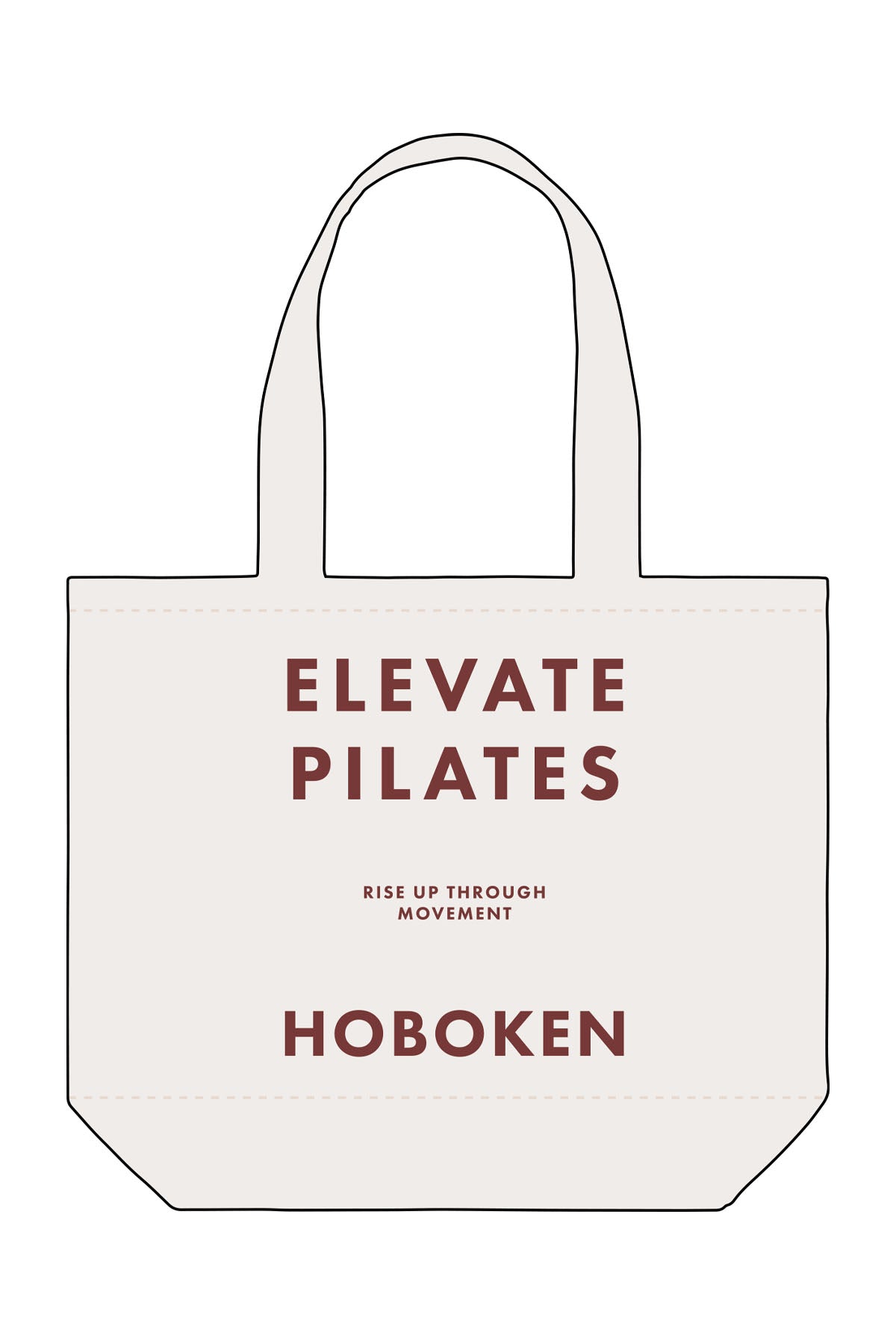 The Tote Bag - Natural - Elevate Pilates - Center Body Stacked - Printed - Maroon