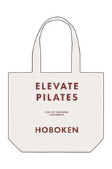 The Tote Bag - Natural - Elevate Pilates - Center Body Stacked - Printed - Maroon