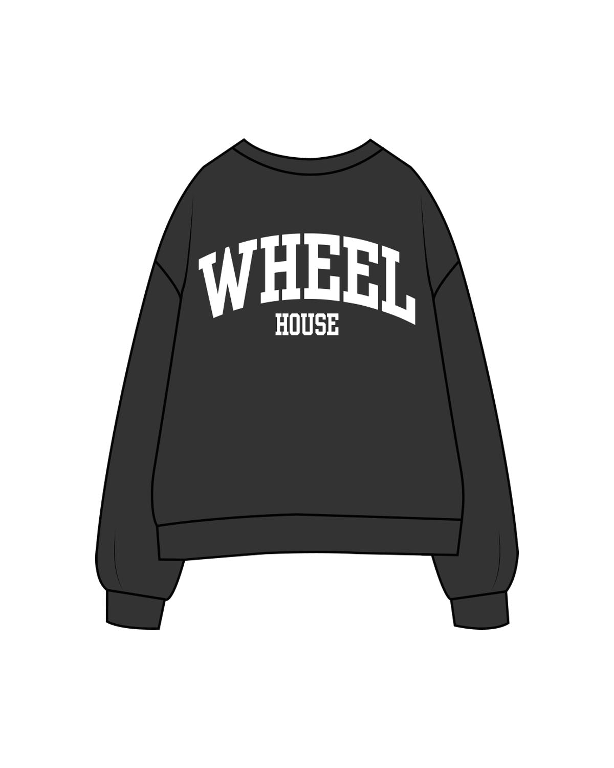 The Womens Crewneck - Washed Black - Wheel House NY - Left Chest & Back Stacked - Printed - White