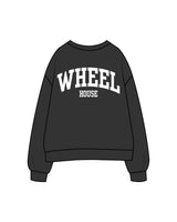 The Womens Crewneck - Washed Black - Wheel House NY - Left Chest & Back Stacked - Printed - White
