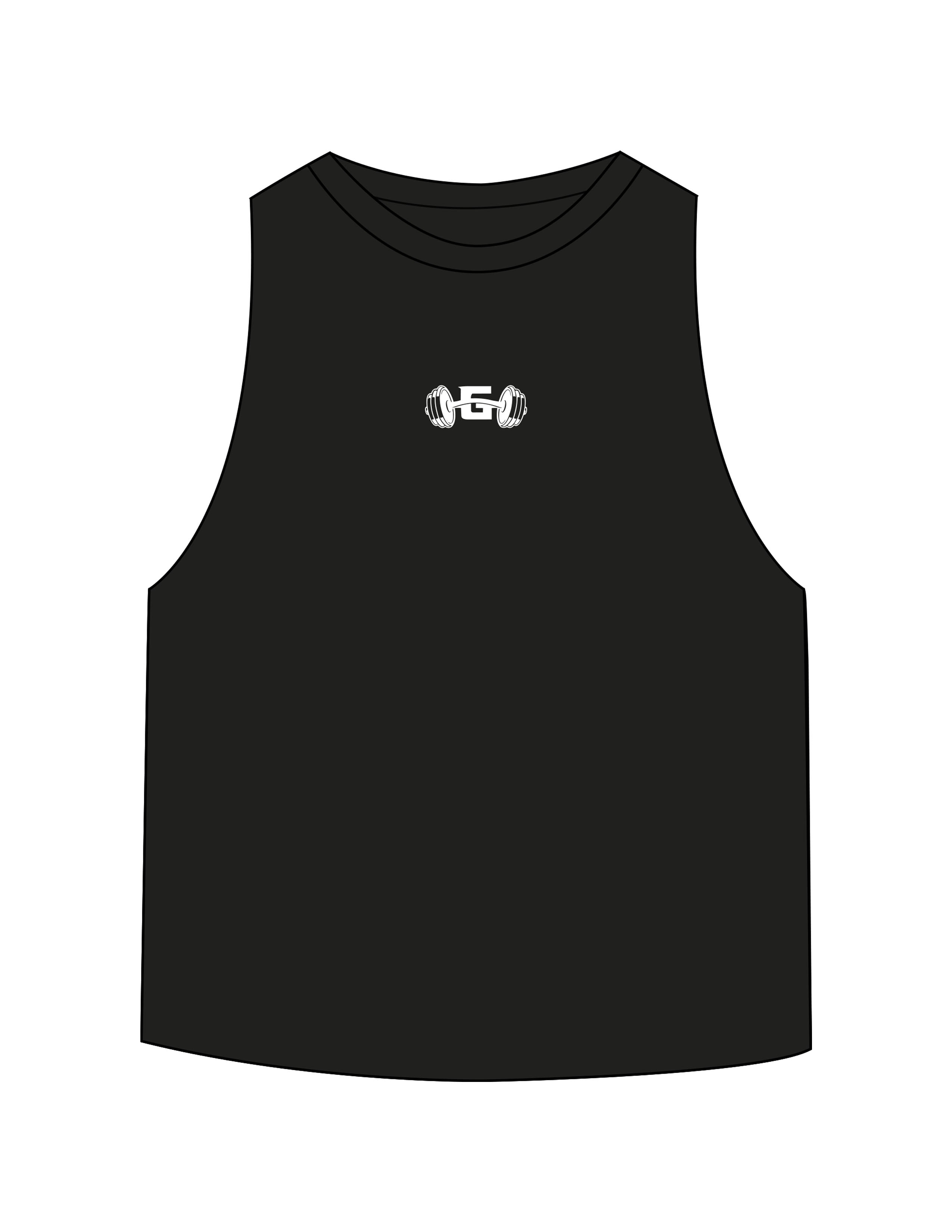 The Crop Muscle Racerback - Black - Gladden Gains - Center Chest - Printed - White