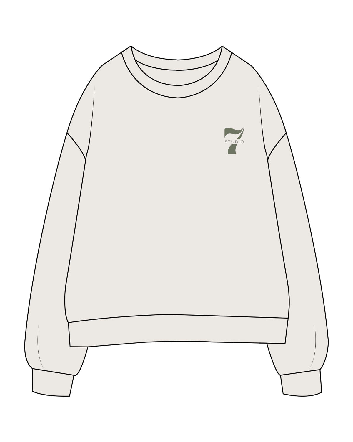 The Mens Crewneck - Bone - STUDIO 7 - Left Chest Logo - Printed - Sage