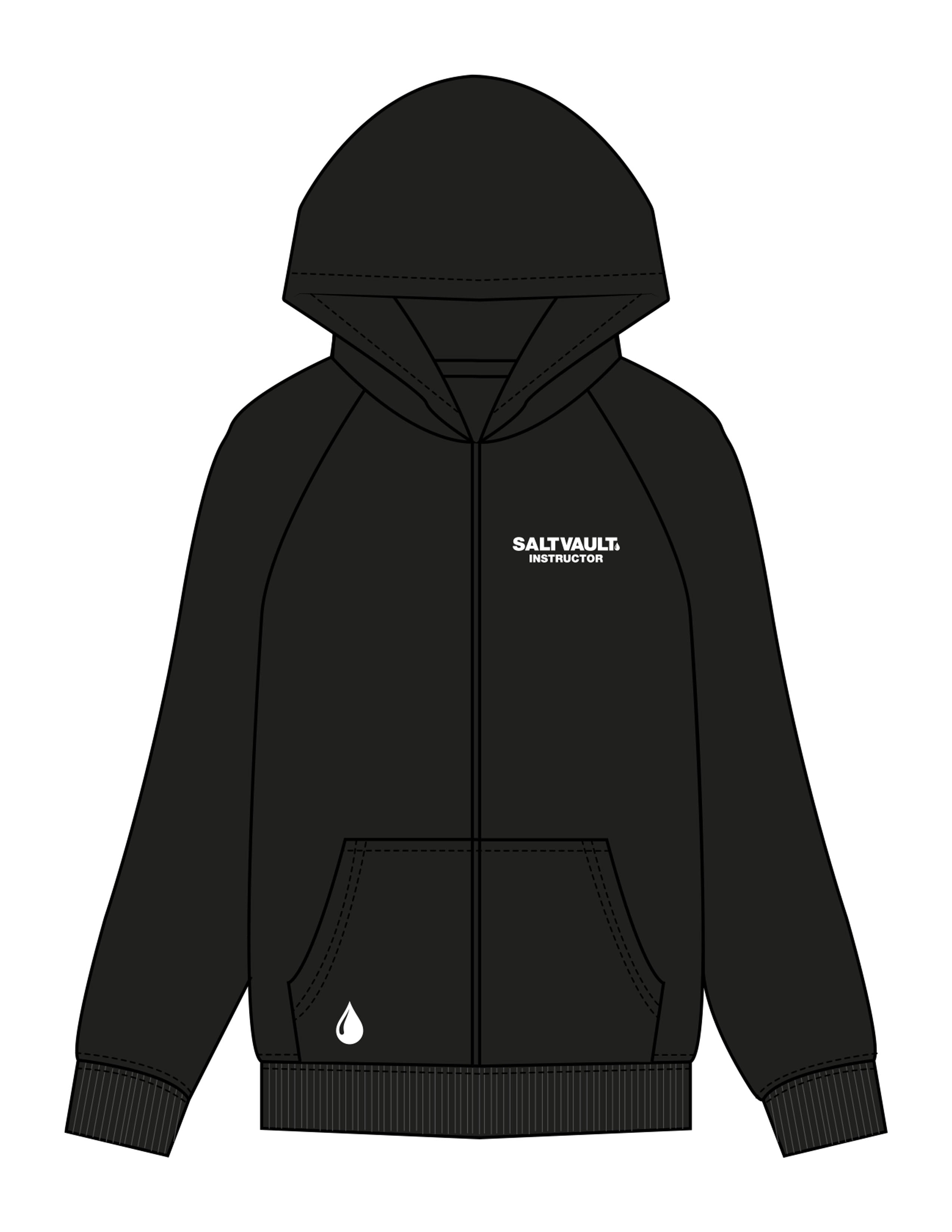 The Womens Zip Hoodie - Black - Saltvault Instructor - Left Chest & Bottom Right - Printed - White