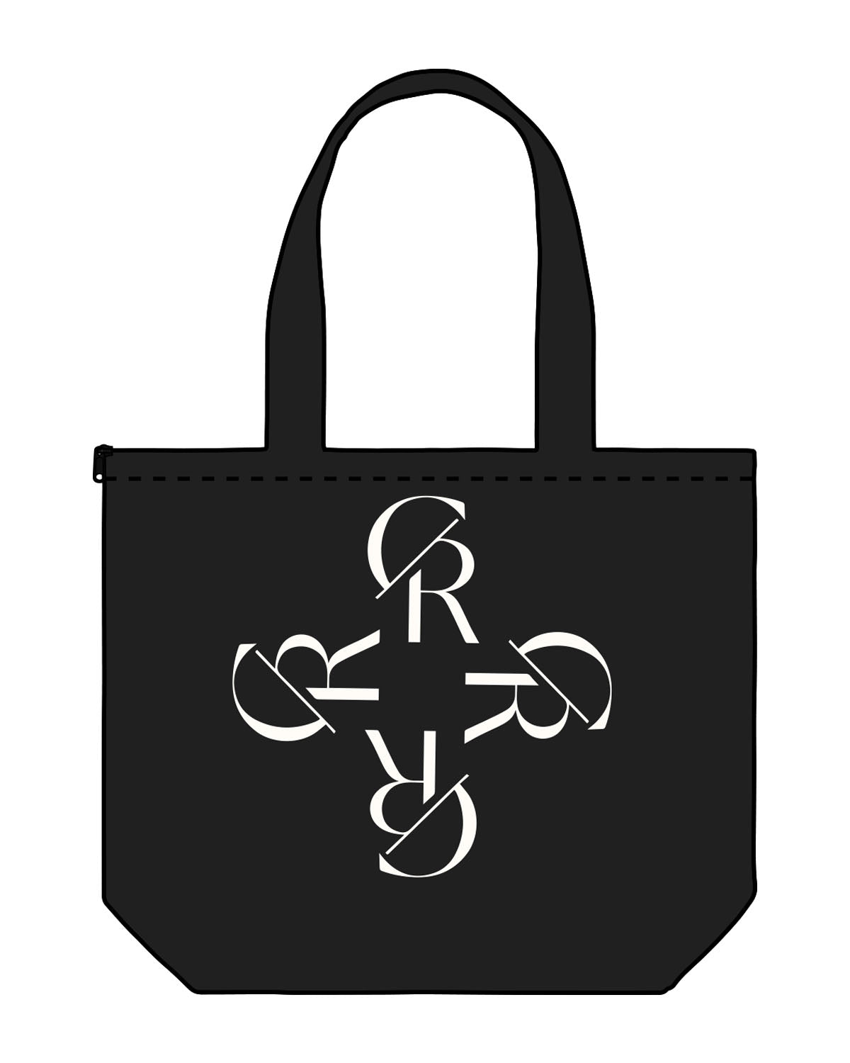 The Zipper Tote Bag - Black - CORE REFORM - Center Body "4 logos" - Printed - White