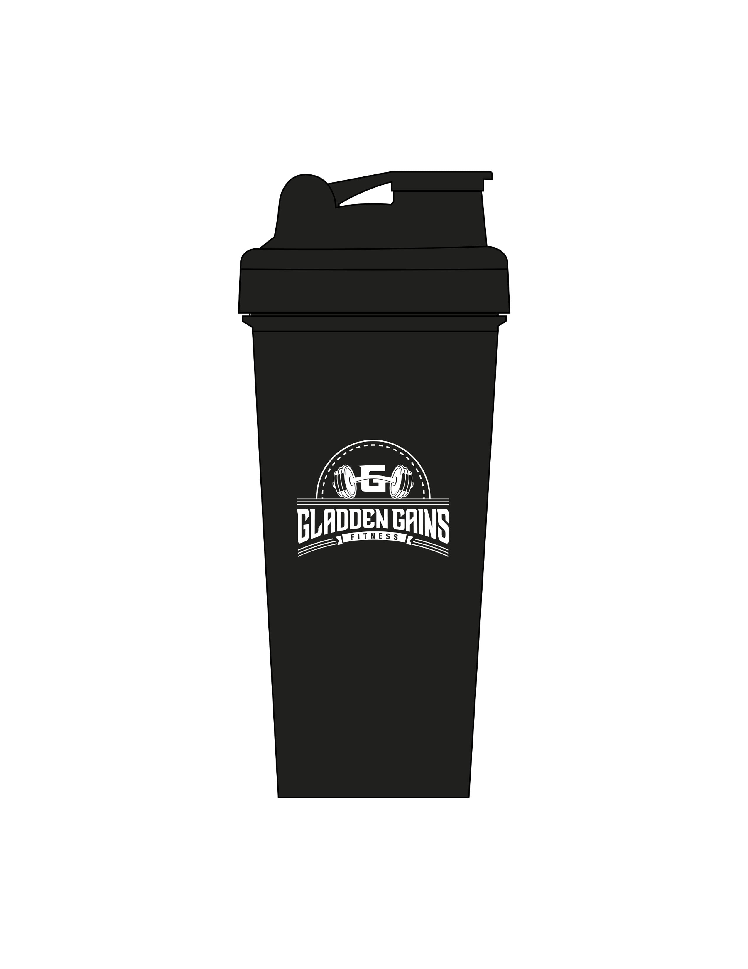 The Shaker Bottle - Black - Gladden Gains - Center Body - Printed - White