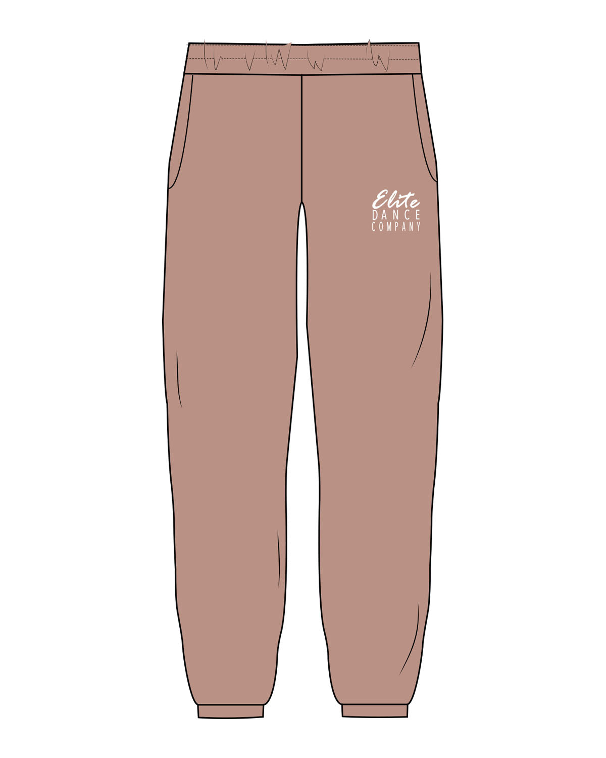 The Womens Sweatpants - Clay - Elite Dance Academy - Left Leg Stacked - Printed - White