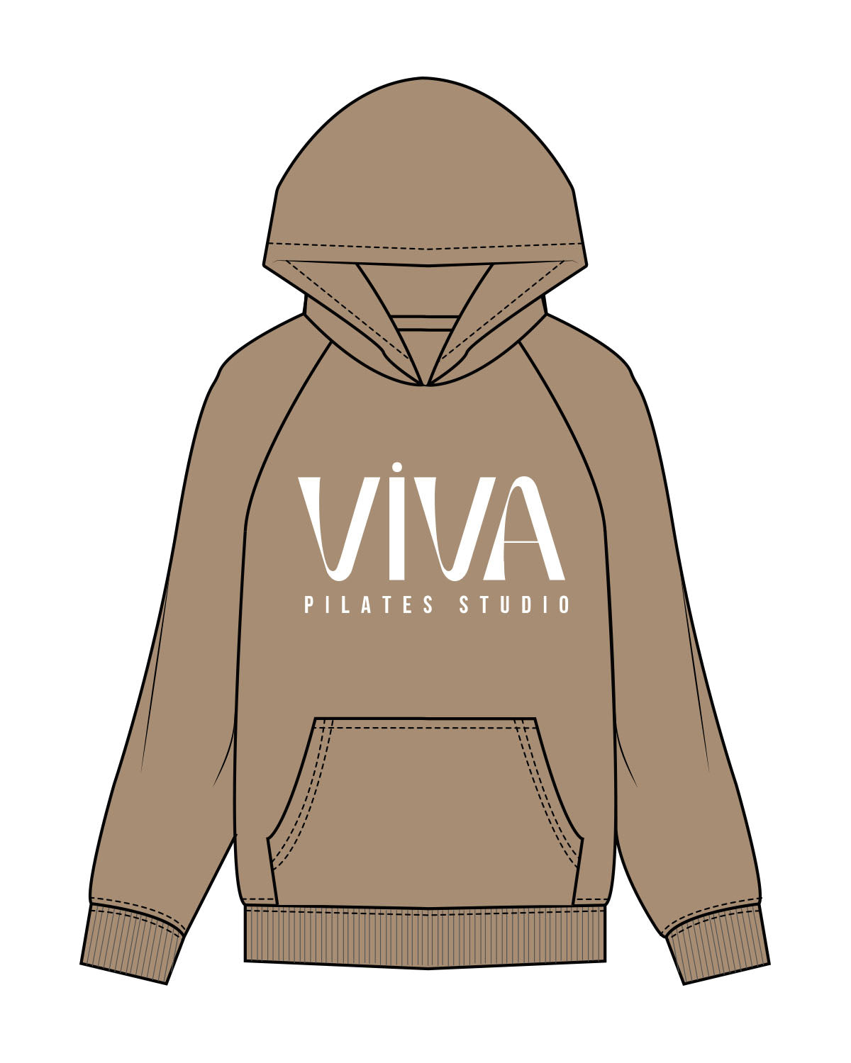 The Womens Hoodie - Sand - Viva Pilates - Center Chest Stacked - Printed - White