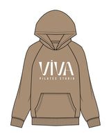 The Womens Hoodie - Sand - Viva Pilates - Center Chest Stacked - Printed - White