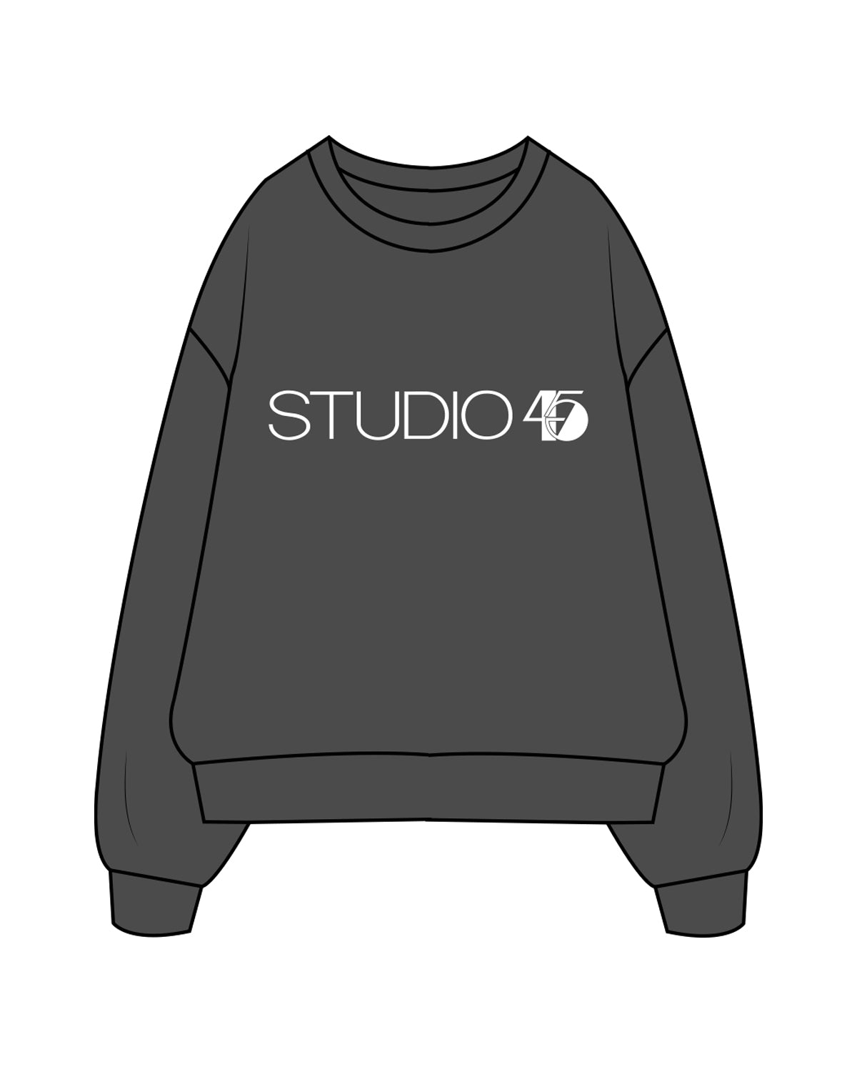 The Womens Crewneck - Washed Black - Studio 45 - Center Chest - White