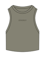The Ribbed Crop Tank - Eucalyptus - ZENERGY CYCLING - Center Chest - Embroidered - Tone on Tone Eucalyptus