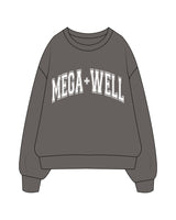 The Midweight Unisex Crewneck - Washed Black - Mega Well - Center Chest - Printed - White