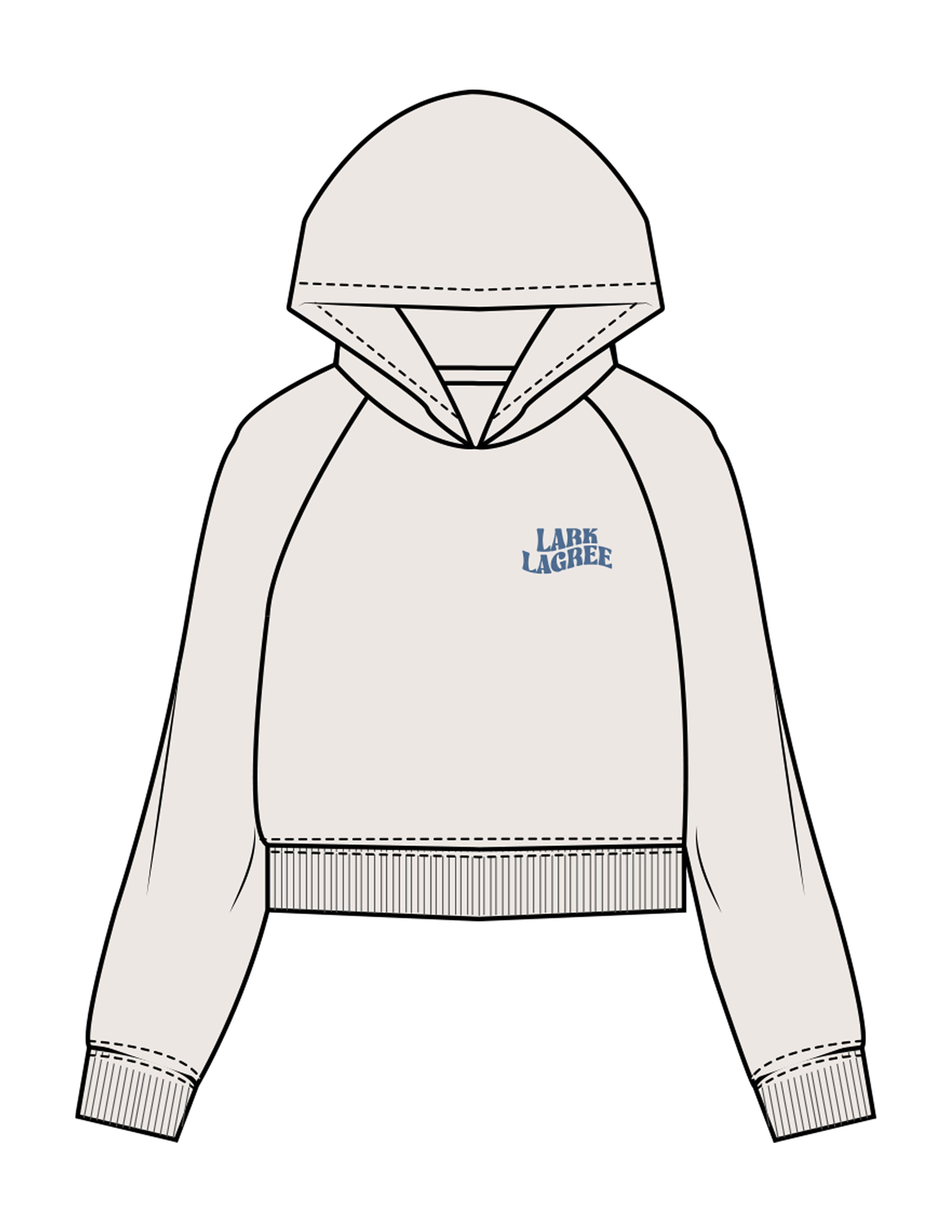 The Womens Crop Hoodie - Bone - Pure Movement LARK - Left Chest & Back Stacked - Printed - Blue